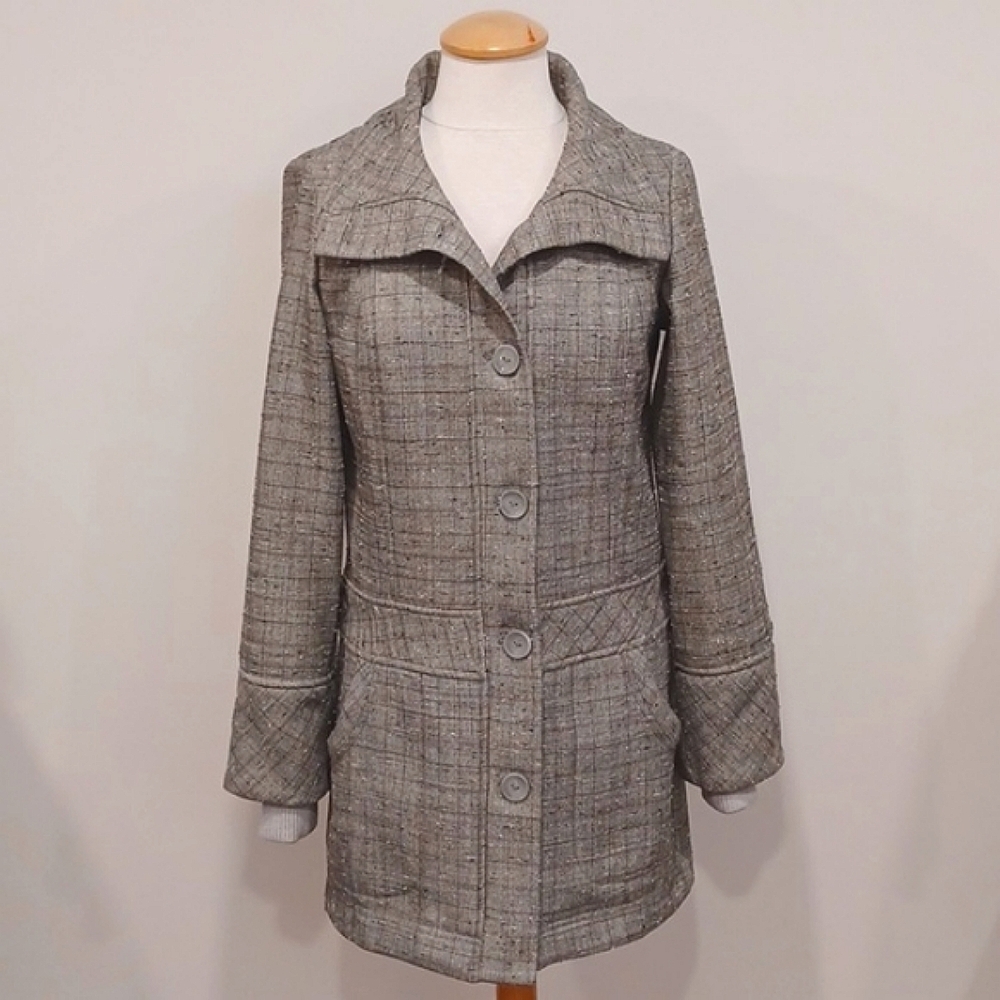 Lole Nubby Tweed Windowpane Fleece Lined Fall Coat- Sz. Sm - Picture 15 of 16